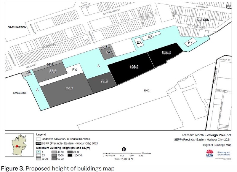 The Proposed Paint Shop Precinct Height of Buildings Map