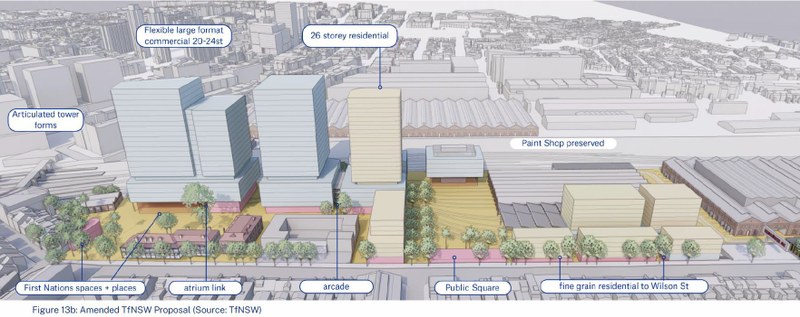 Fig 13b Amended TfNSW Proposal Paint Shop Precinct North Eveleigh - master plan layout